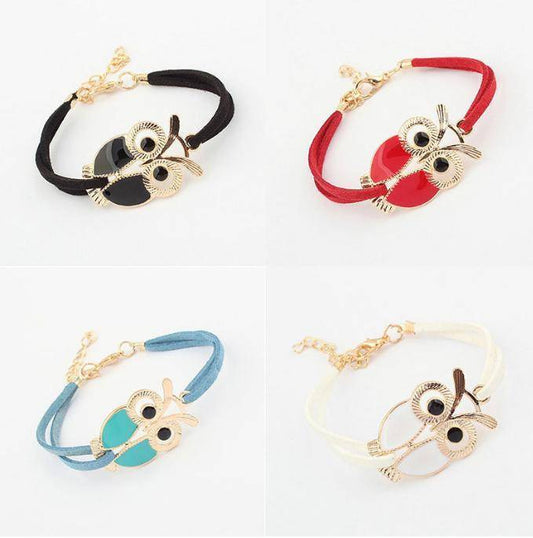 Enamel Owl Handmade Leather Friendship Bracelet