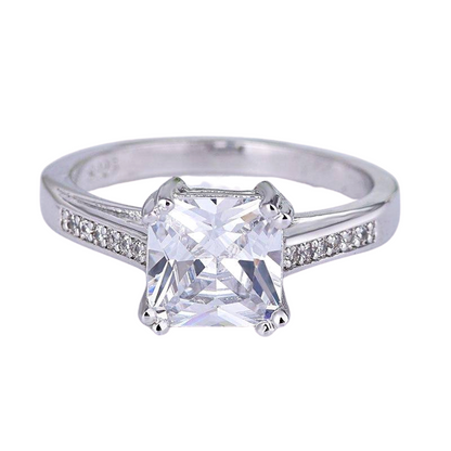 Princess Cut & Petite Pavé CZ Solitaire Ring For Woman