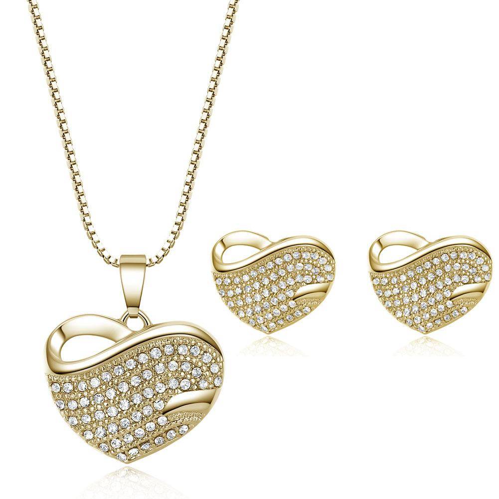 Bold Pavé Hearts Necklace and Earrings Set