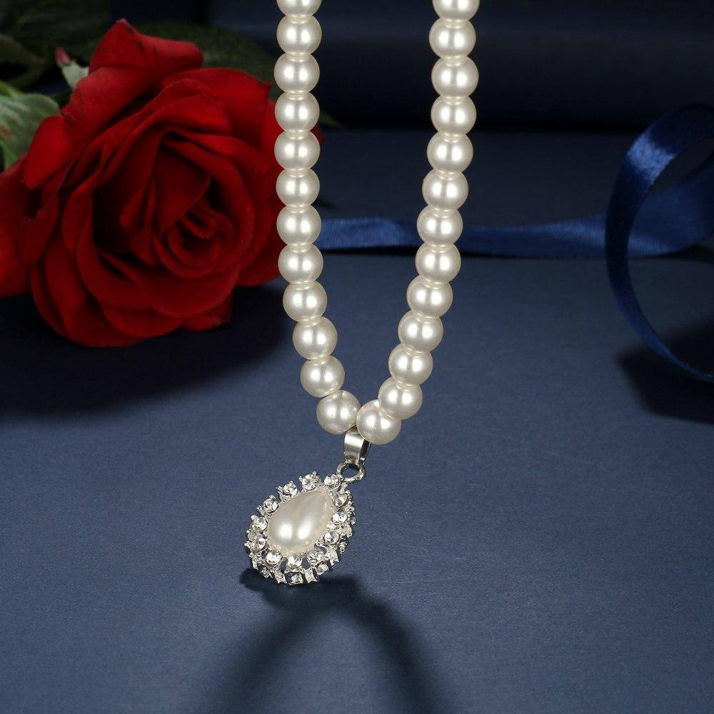 Sparkling Pearl Droplets Necklace and Earring Set