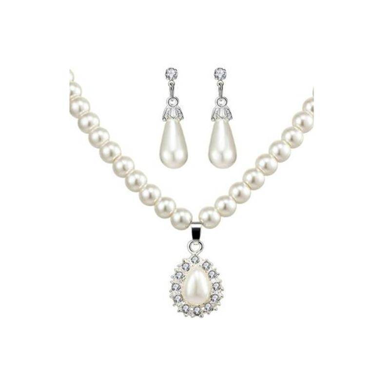 Sparkling Pearl Droplets Necklace and Earring Set