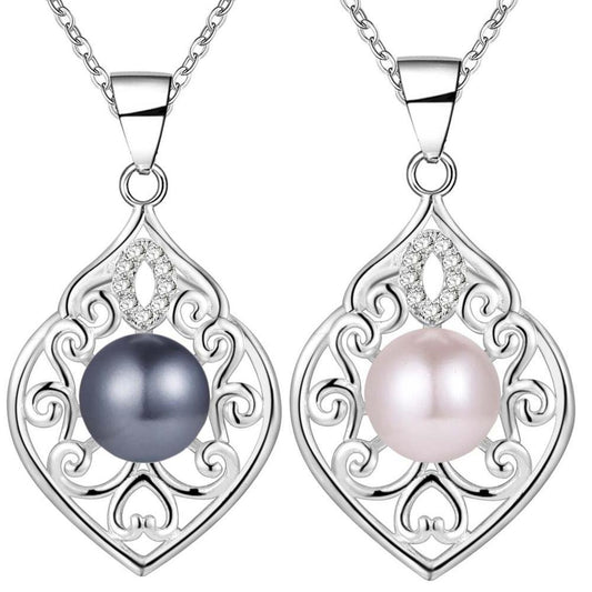 Fine Filigree Silver Pearl Bead Cz Necklace Pendant for Women Special Occasion