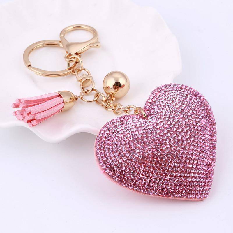 Puffed Heart Crystal Purse Charm Keychain - In Five Colors for Woman