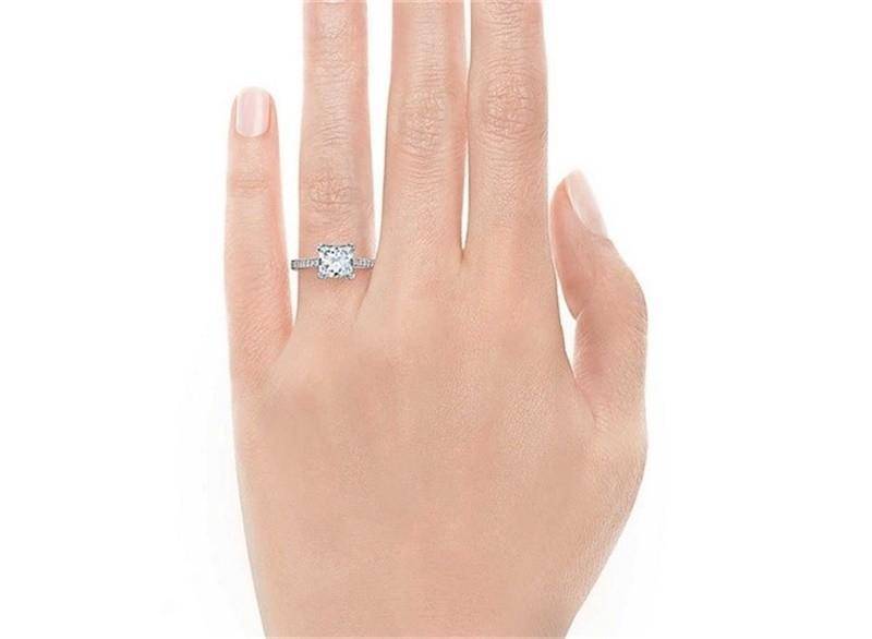 Princess Cut & Petite Pavé CZ Solitaire Ring For Woman