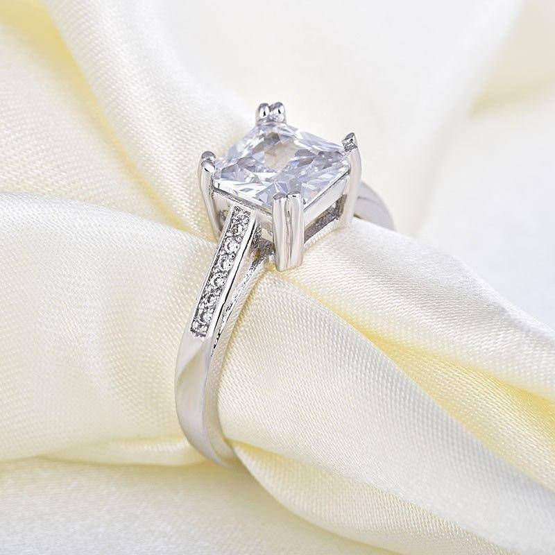 Princess Cut & Petite Pavé CZ Solitaire Ring For Woman