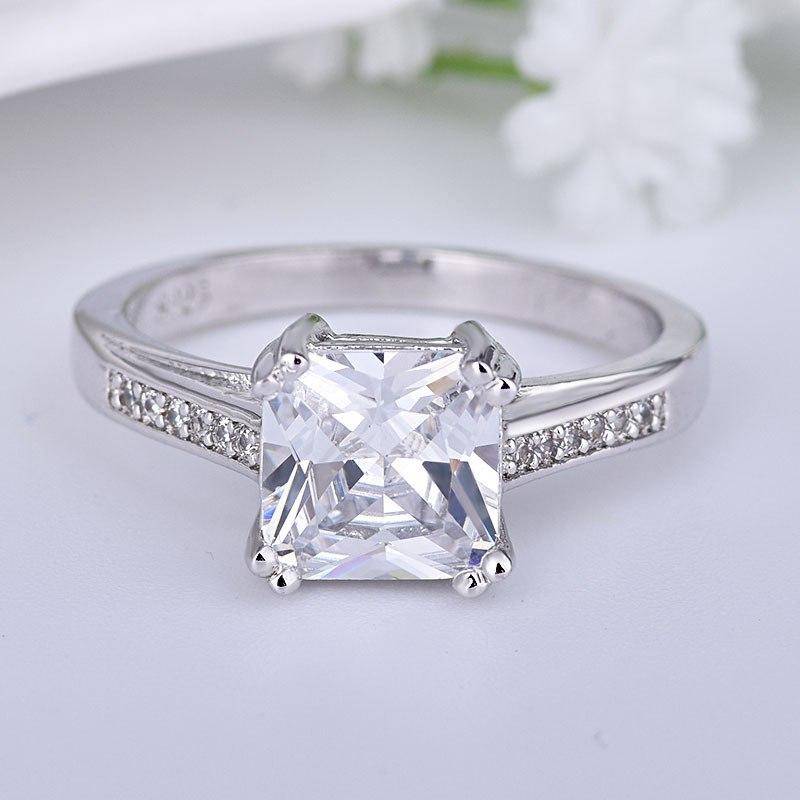 Princess Cut & Petite Pavé CZ Solitaire Ring For Woman