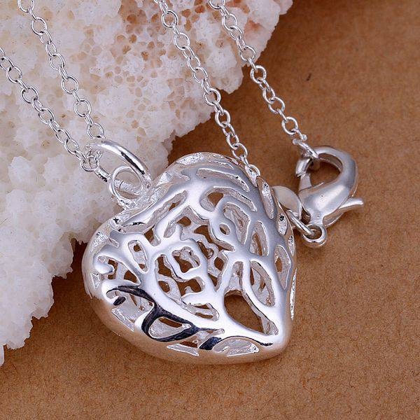 Cut Out Fancy Puffed Heart Silver Necklace For Woman