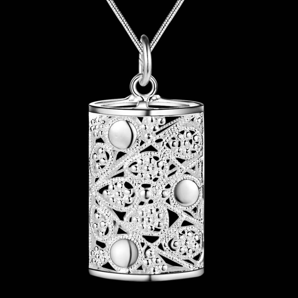 Ornamental Puffed Cylinder Sterling Silver Necklace