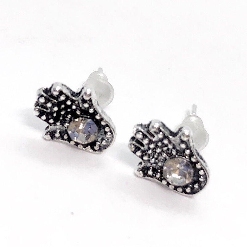 Bohemia Silver Hamsa Stud Earrings