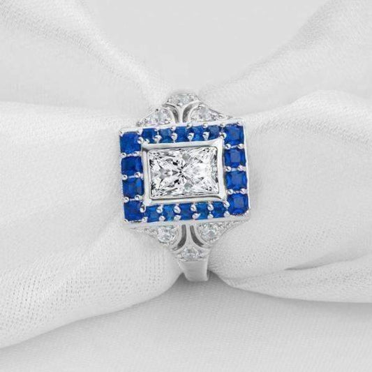 Eliza En Bleu 1CT Emerald Cut Vintage Era OB Simulated Diamond Ring for Women Bridal Engagement Wedding Anniversary Gift