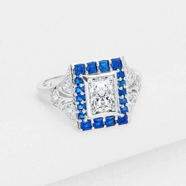 Eliza En Bleu 1CT Emerald Cut Vintage Era OB Simulated Diamond Ring for Women Bridal Engagement Wedding Anniversary Gift