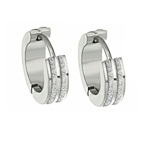 Sandblasted Striped Huggie Hoop Stainless Steel Earrings - For Men or Women