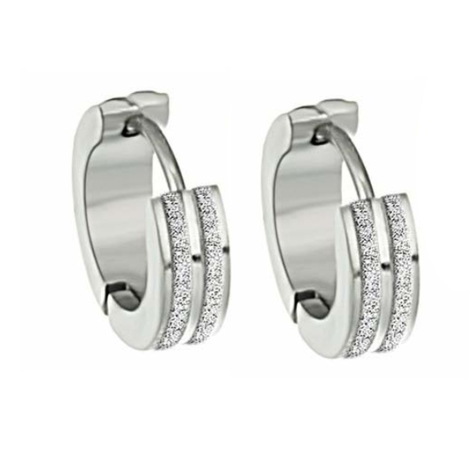 Sandblasted Striped Huggie Hoop Stainless Steel Earrings - For Men or Women