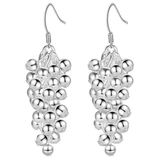 Tiny Dangling Grape Beads Silver Earrings For Woman