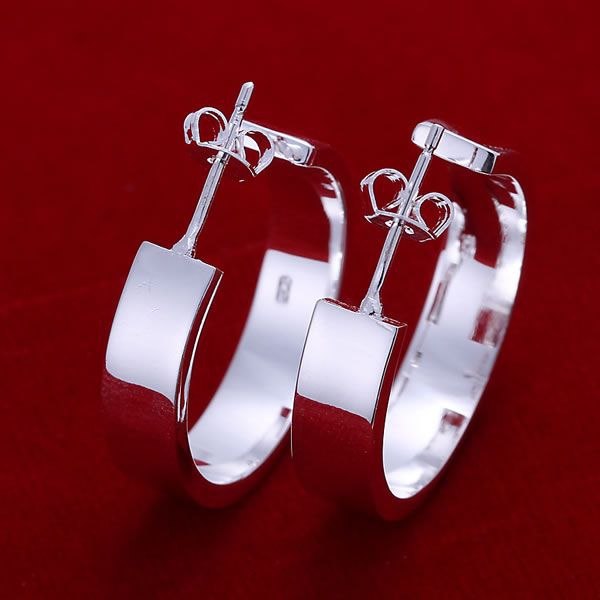 Flat Silver Hoop Stud Earrings