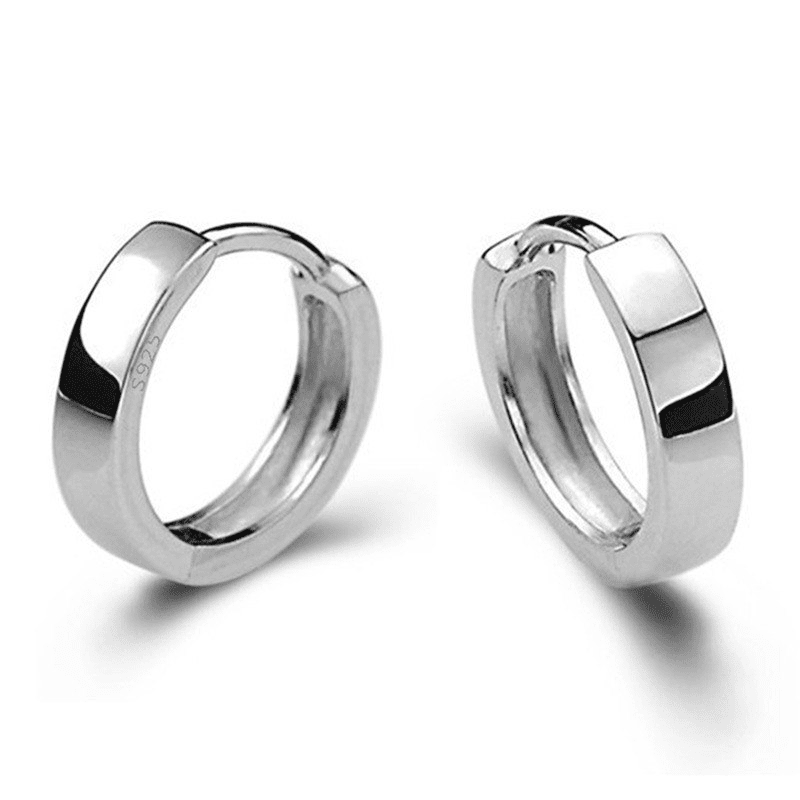 12mm Silver Huggie Hoop Earrings - For Men or Women