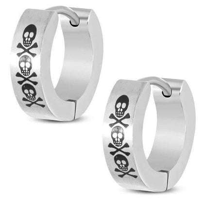 Thin Black Symbols Huggie Hoop Stainless Steel Earrings - Eight Designs