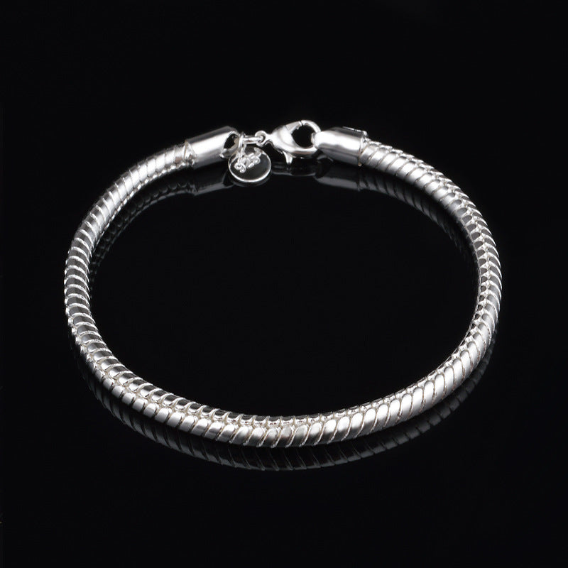 Sophisticated Silver Snake 7.75 Inch 3mm Wide Chain Bracelet for Women