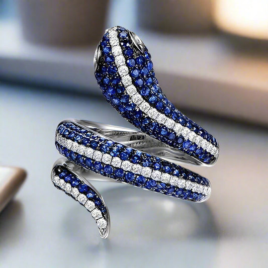 Tempeste En Bleu 2CTW Snake OB Simulated Diamond Ring for Women Gift