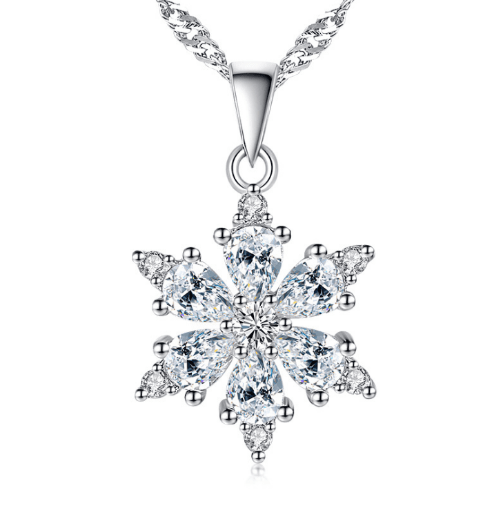 Snowy White Zirconia Snowflake Necklace