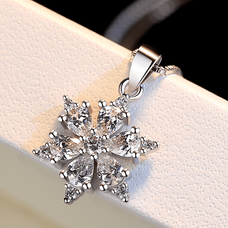 Snowy White Zirconia Snowflake Necklace