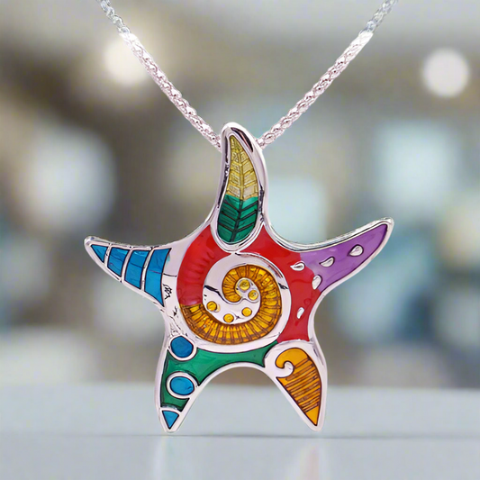 Showy Starfish Enamel Pendant Necklace