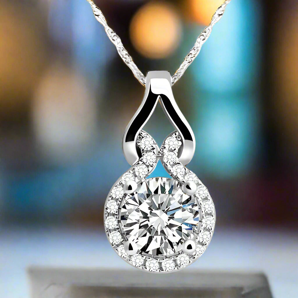 Sweet Embrace 18K White Gold Plated 1.2 Tcw CZ Simulated Diamond Necklace for Woman Special Occasion