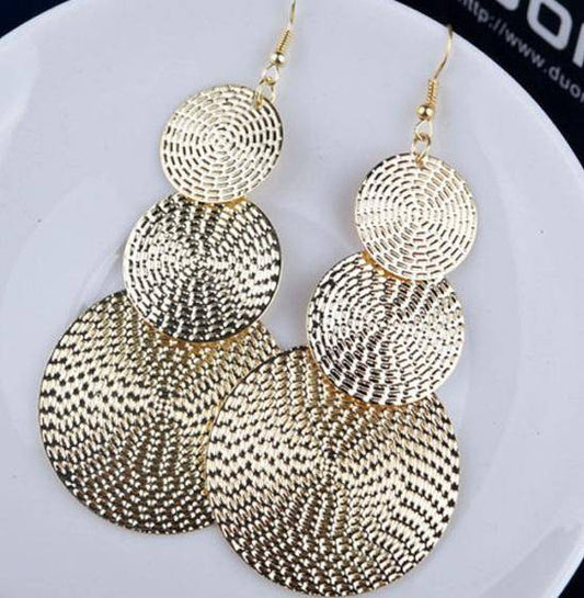 Dangling Basket Weave Circles Earrings in Gold or Silver