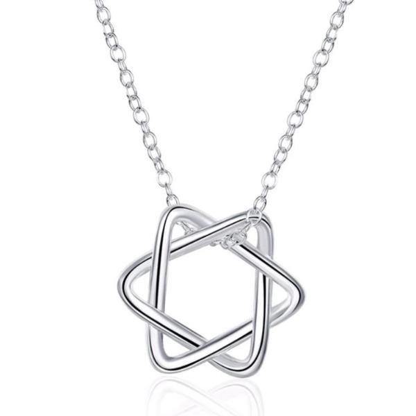 Thin Curves Star of David Sterling Silver Necklace for Women or Men