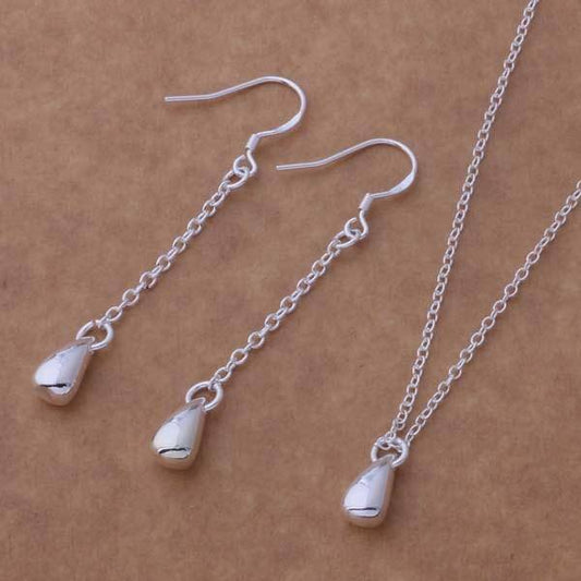 Dangling Droplets Silver Necklace & Earrings Set