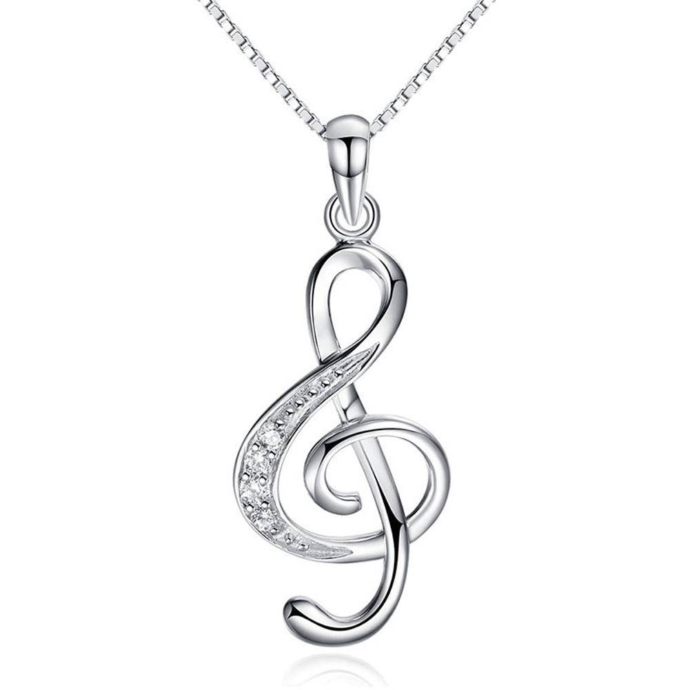 Musical Beginnings CZ Sterling Silver Treble Clef Necklace