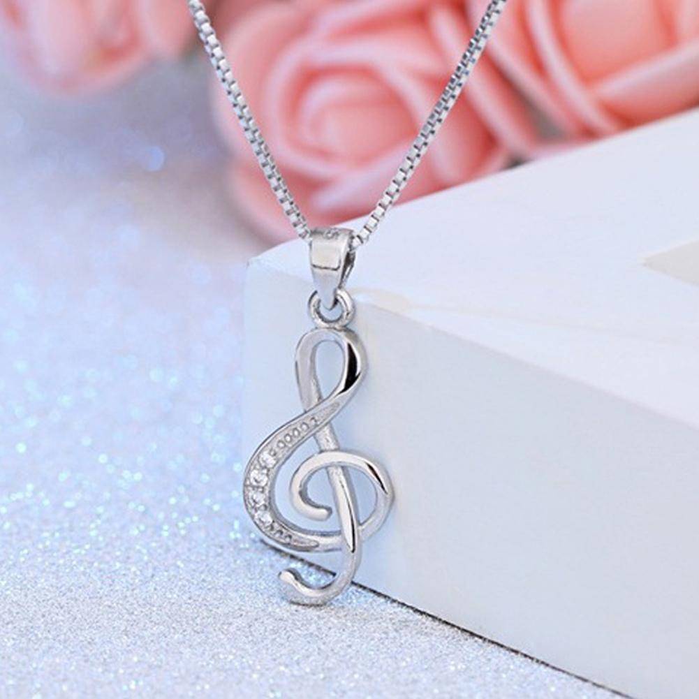 Musical Beginnings CZ Sterling Silver Treble Clef Necklace