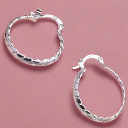 OB Braid Motif Silver Hoop Earrings for Women