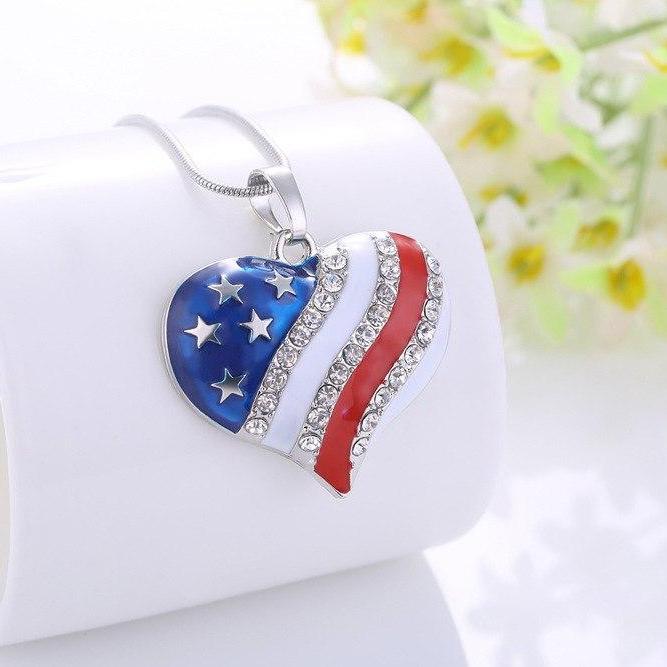 Heart of America Enamel and CZ Necklace for Women