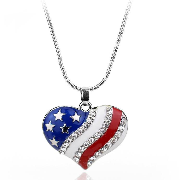 Heart of America Enamel and CZ Necklace for Women