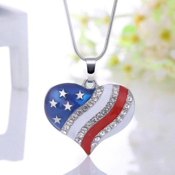 Heart of America Enamel and CZ Necklace for Women