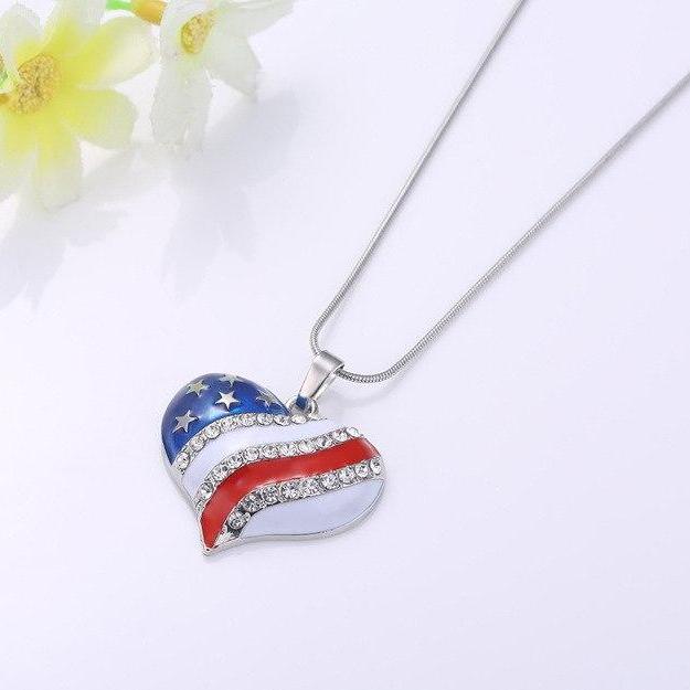 Heart of America Enamel and CZ Necklace for Women