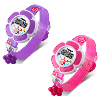 Flower Girl Digital Watch in Pink or Purple - Kids Watch