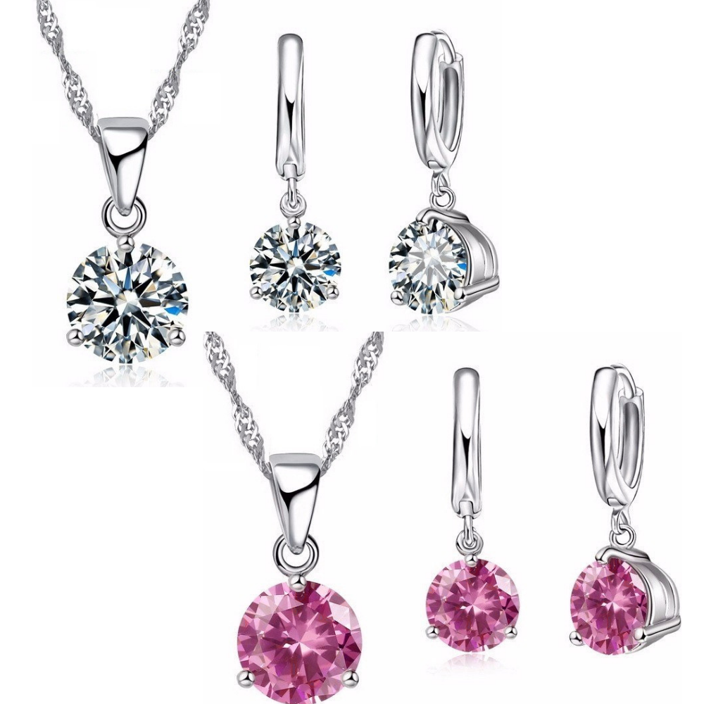 Secret Solitaire Round Austrian Crystal Necklace & Earrings Set