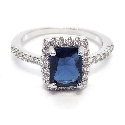 18K White Gold Bella Notte Radiant Emerald Cut 1.75Ct Sapphire Zirconia Halo Ring For Woman