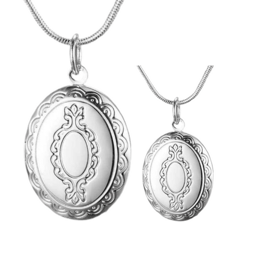 Victorian Oval Etched Sterling Silver Locket Necklace For Woman Two Sizes