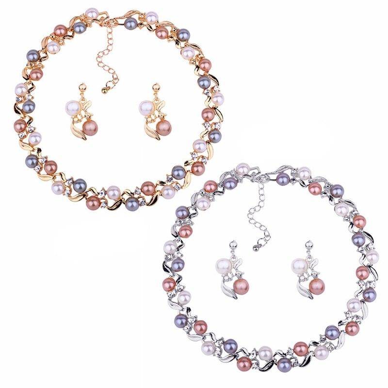 Vining Pearl Bead Collar Necklace and Earring Set