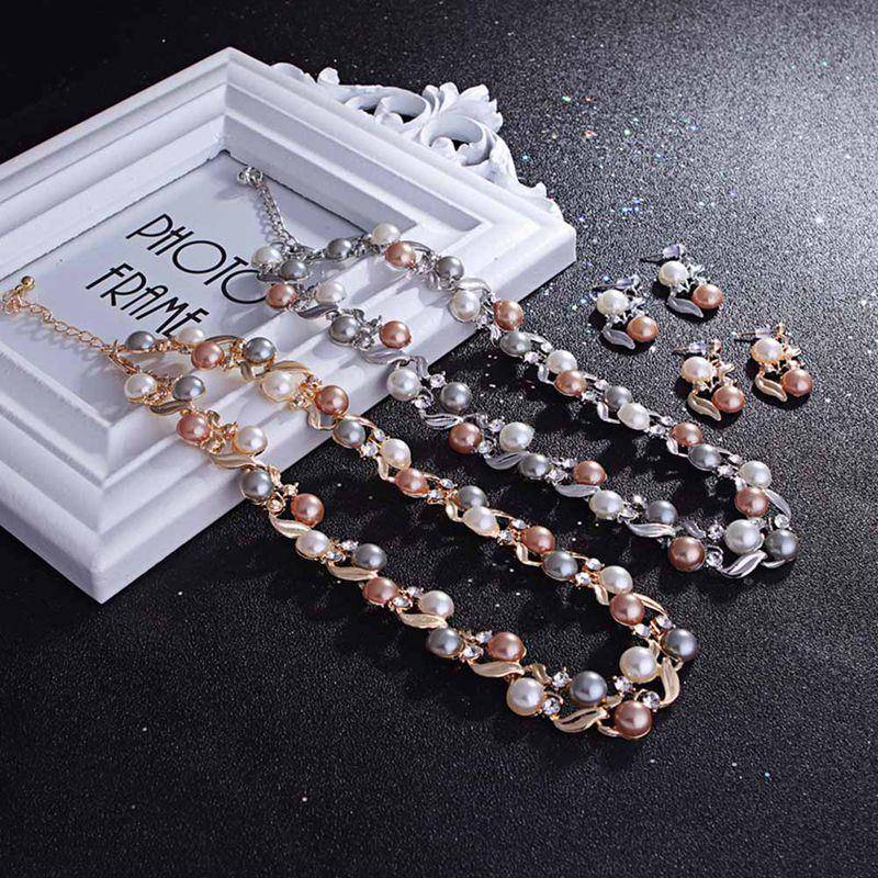 Vining Pearl Bead Collar Necklace and Earring Set