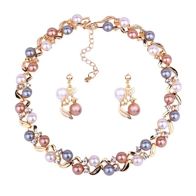 Vining Pearl Bead Collar Necklace and Earring Set