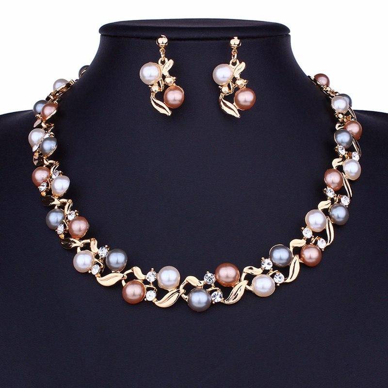 Vining Pearl Bead Collar Necklace and Earring Set