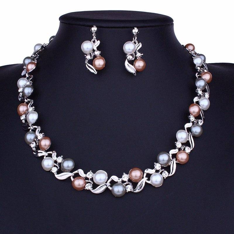 Vining Pearl Bead Collar Necklace and Earring Set