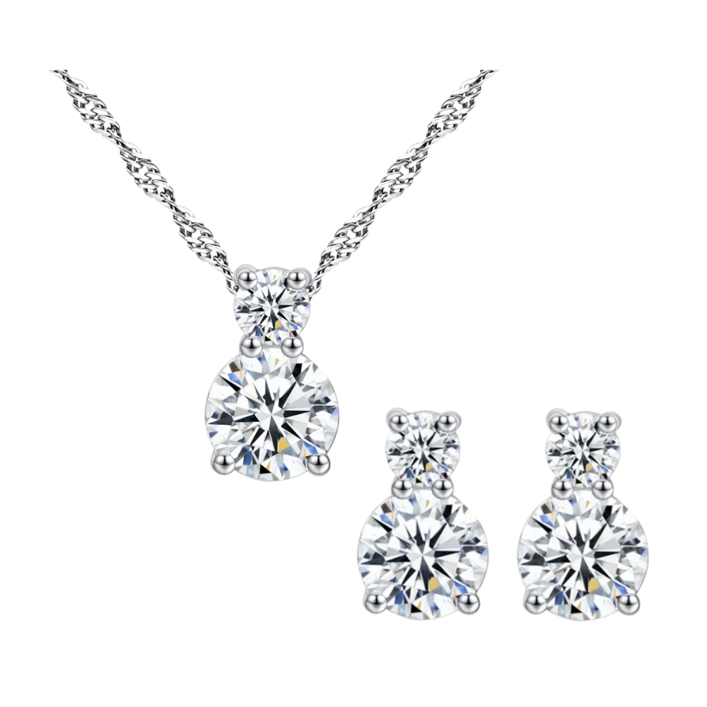 Wish Upon A Star 14K White Gold Plated Round Cut Cz Necklace and Earrings Set for Women Special Occasions