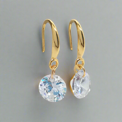 18K Naked OB Crystals Drill Sparkly Earrings for Woman in Yellow Gold, Rose Gold Everyday Wear or Special Occasion Birthdays Holiday Gift