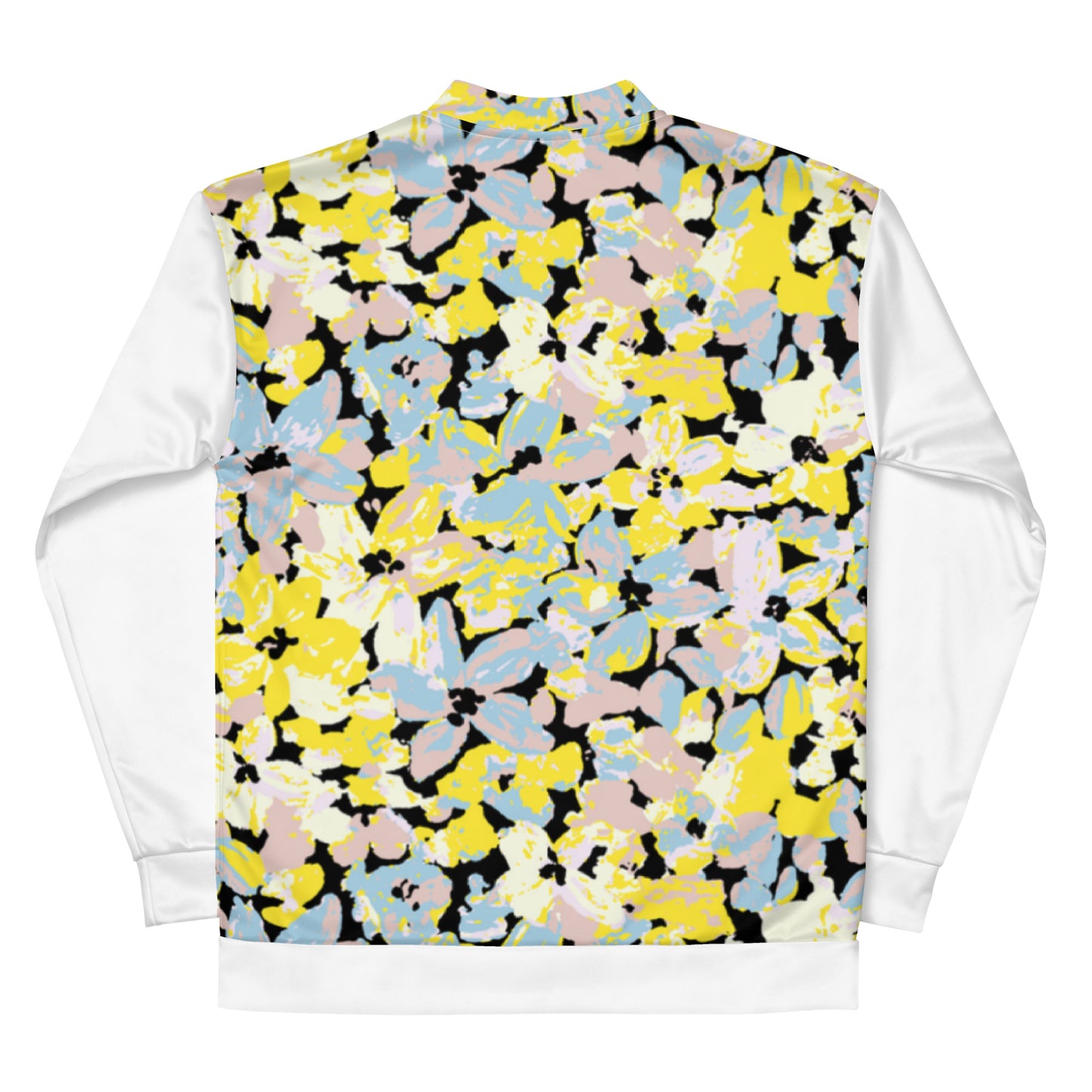 Women's Bomber Jacket With Pockets Zipper Premium Quality Yellow Blue Pink Bloom Design by IOBI Original Apparel