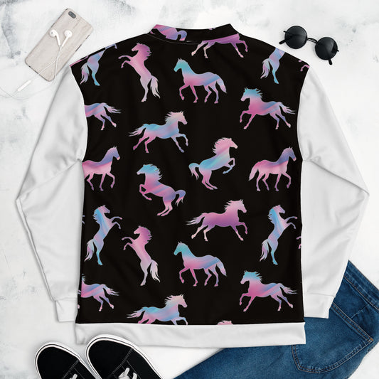 Women Bomber Jacket With Pockets Zipper Horse Lover Design by IOBI Original Apparel